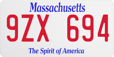 MA license plate 9ZX694