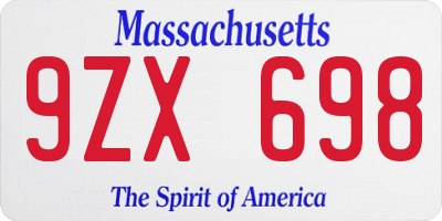 MA license plate 9ZX698