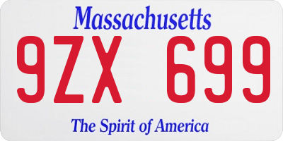 MA license plate 9ZX699