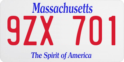 MA license plate 9ZX701