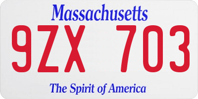 MA license plate 9ZX703