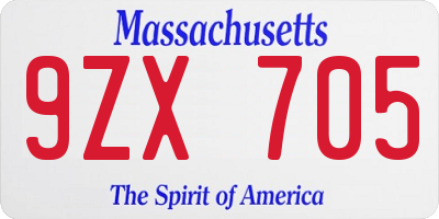 MA license plate 9ZX705