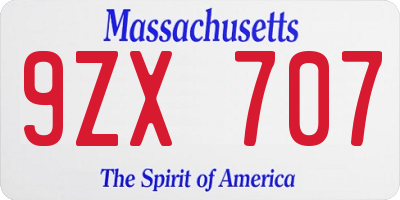 MA license plate 9ZX707