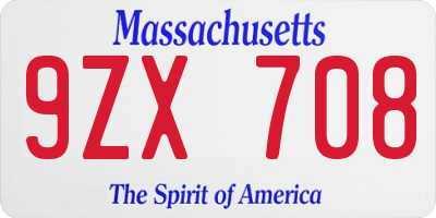 MA license plate 9ZX708