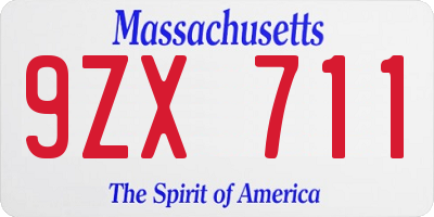 MA license plate 9ZX711