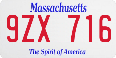 MA license plate 9ZX716