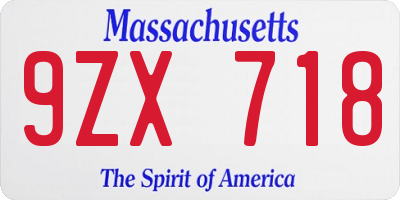 MA license plate 9ZX718
