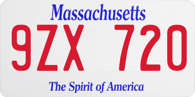 MA license plate 9ZX720