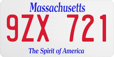 MA license plate 9ZX721