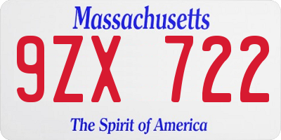 MA license plate 9ZX722