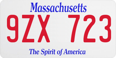 MA license plate 9ZX723