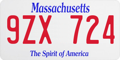 MA license plate 9ZX724