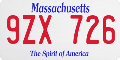 MA license plate 9ZX726