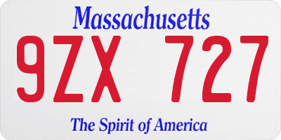 MA license plate 9ZX727