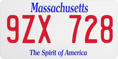 MA license plate 9ZX728