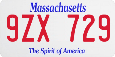 MA license plate 9ZX729
