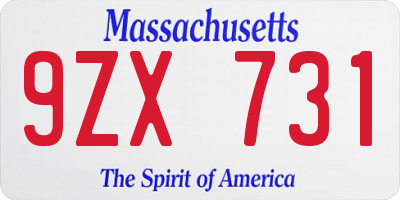 MA license plate 9ZX731