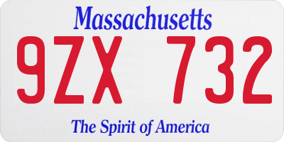 MA license plate 9ZX732