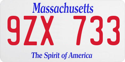 MA license plate 9ZX733