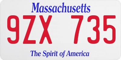 MA license plate 9ZX735