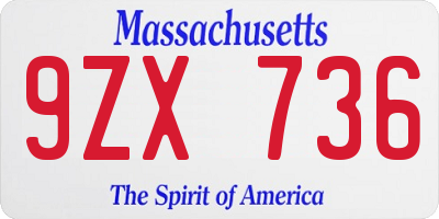 MA license plate 9ZX736