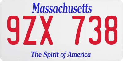 MA license plate 9ZX738