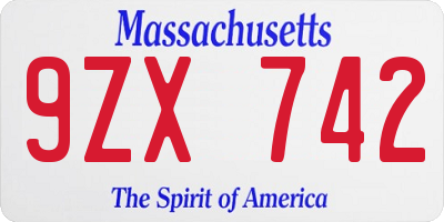 MA license plate 9ZX742