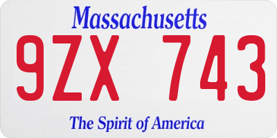 MA license plate 9ZX743