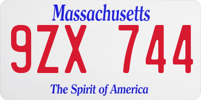 MA license plate 9ZX744