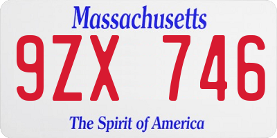 MA license plate 9ZX746