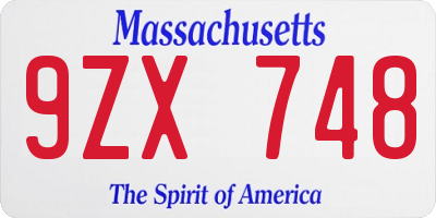 MA license plate 9ZX748