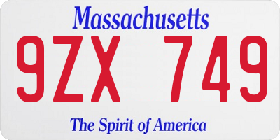 MA license plate 9ZX749