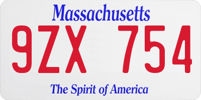 MA license plate 9ZX754