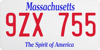 MA license plate 9ZX755