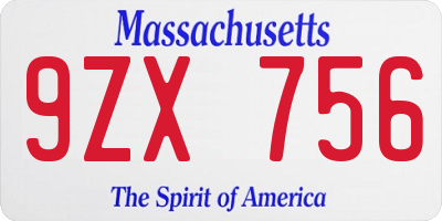 MA license plate 9ZX756