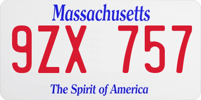 MA license plate 9ZX757