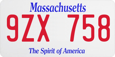 MA license plate 9ZX758