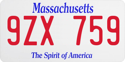 MA license plate 9ZX759