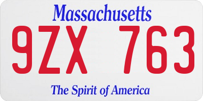 MA license plate 9ZX763