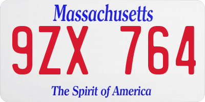 MA license plate 9ZX764