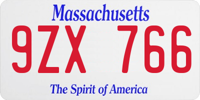 MA license plate 9ZX766