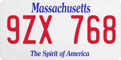 MA license plate 9ZX768