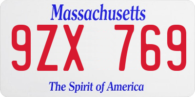 MA license plate 9ZX769