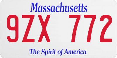 MA license plate 9ZX772