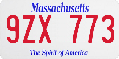 MA license plate 9ZX773