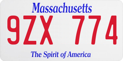 MA license plate 9ZX774