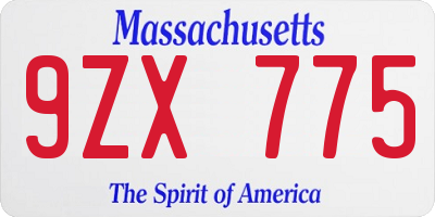 MA license plate 9ZX775