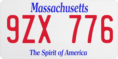 MA license plate 9ZX776