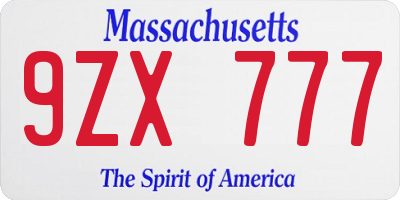 MA license plate 9ZX777