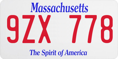 MA license plate 9ZX778